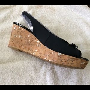 Laura Ashley Black Be-Jeweled Wedges